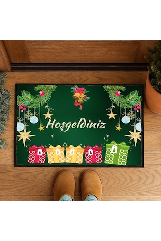 Noel Hoşgeldiniz Renkli Kapı Önü Paspası 60x40 Cm Paspas Çok Renkli