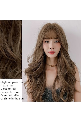 Cbtx Peruk Kadın Uzun Saç Büyük Dalga Kabarık Tam Başlık Uzun Kıvırcık Saç Siyah Kahverengi 65cm