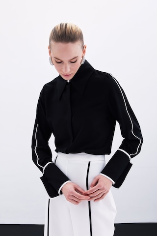 Sateen Klasik Manşetli Kontrast Gömlek - Siyah-135921 Siyah