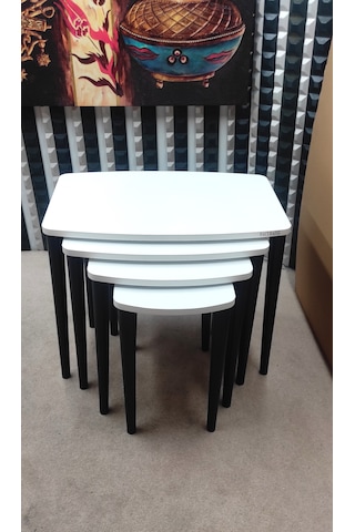 4 Lü Mdf Lam Ahşap Zigon Sehpa Beyaz - Antrasit