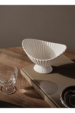 Ferm Living Fountain Kase, Mat Bitişli Steinzeug Tasarım Dekoratif Tabak & Kaseler Beyaz