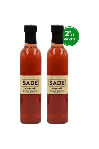 Sade Organik Üzüm Sirkesi 500 Ml 2 Li