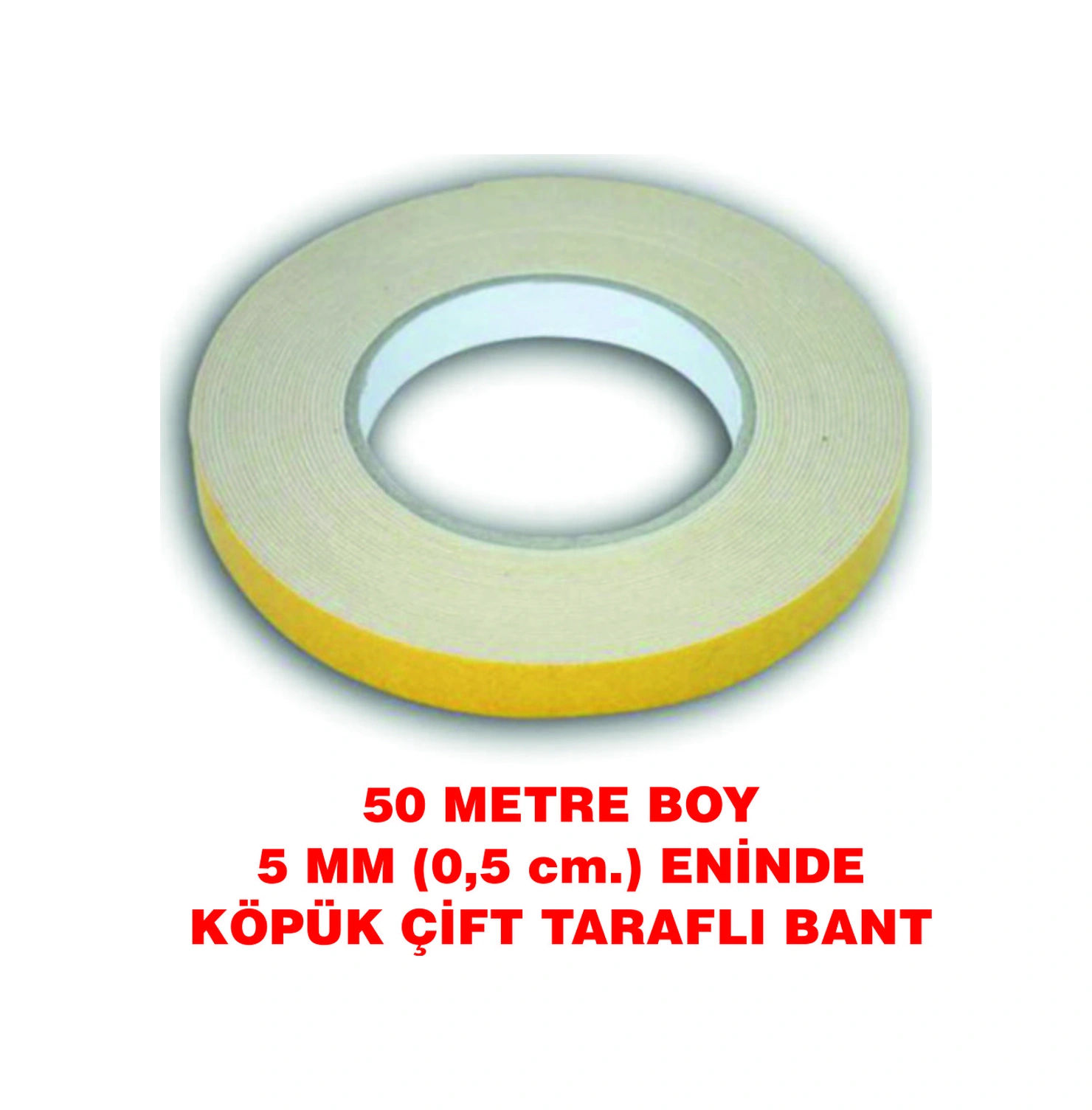 Çift Taraflı İçi Köpüklü Sarı Bant 50 M. Uzunlukta 5 Mm-0,5 Cm Ebatında 1 Adet
