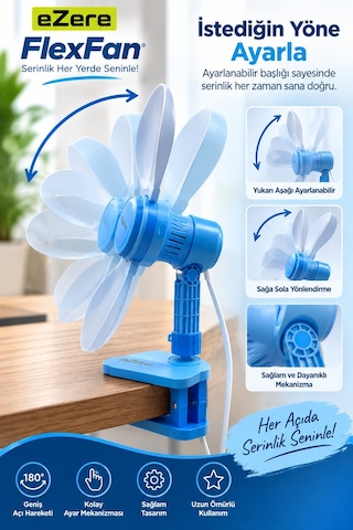 Ezere Flexfan Klipsli Elektirikli Vantilatör Ev Ofis Mini Fan