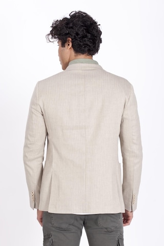 Ncs Jeans Erkek Blazer Slim Fit Dar Kesim Çizgili Keten Karışımlı Ceket 4869-Bej