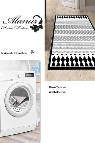Dekoreko Kaymaz Taban Djt Mutfak Halısı Trend Iskandinav M1273 Siyah
