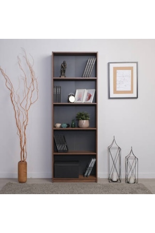 Modern 5 Raflı Kitaplık-koyu Ceviz Oslo Ceviz 64x182x26 Cm