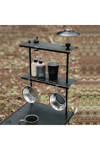 Novahub Ise Mount Kamp Masa Rafı Küçük Boyutlu Lamba Standı Çok Fonksiyonlu Masaüstü Depolama Rafı Mutfak Eşyası Askısı Dış Mekan Kampı Piknik Sırt Çantası Bbq İçin Raf Siyah Siyah