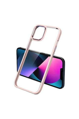 Apple Uyumlu iPhone 13 Pro Kılıf Zore Krom Kapak Pembe Açık