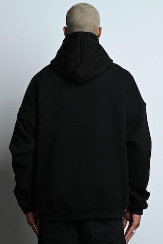 Oversize Kapşonlu Kanguru Cepli İçi Polarlı 3 İplik Erkek Sweatshirt Siyah