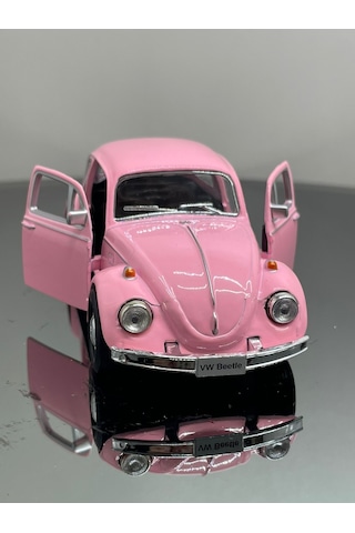 Volkswagen Beetle 1:32 Ölçek Metal Çek Bırak Model Araba 12 Cm - Pembe