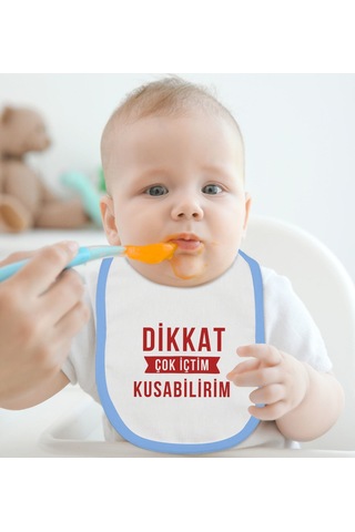 BK Kids Dikkat Çok İçtim Tasarımlı Mavi Bebek Mama Önlüğü-1