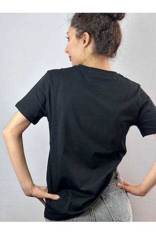 Sarman Kedi Baskılı Tişört T-shirt Unisex Siyah