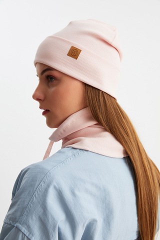 Butikgiz Kadın Balıkçı Style Pamuklu Kaşkorse Terletmez Ultra Hafif Yumuşak Bere Boyunluk Takım Pudra