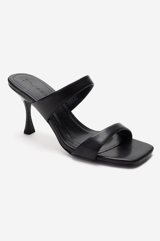 Dericlub Kadın Bantlı İnce Topuklu Terlik Gerçek Deri Zy 4140 Siyah