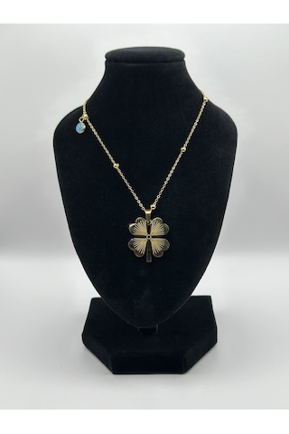 Arnes Jewelry Çelik Nazar Boncuklu Yonca Kolye Gold