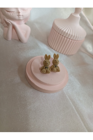 Açık Kahverengi Peluş Tavşanlı Küpe