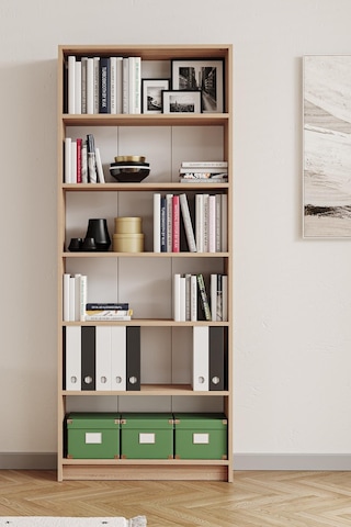 Bili Kitaplık 5 Raflı Geniş Çok Amaçlı Ofis Salon Kitap Dosya Rafı Meşe Meşe