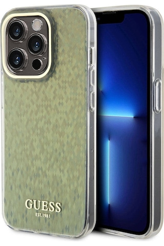 Apple Uyumlu iPhone 15 Pro Kılıf Guess Lisanslı Yazı Logolu Mirror Disco Kapak