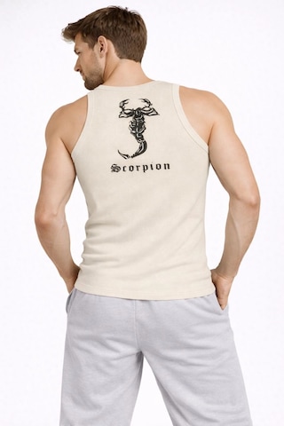 Novalisse Erkek Fitilli Atlet Sıfır Yaka Slim Fit Arka Baskılı Spor Atlet - Krem Çoklu Renk