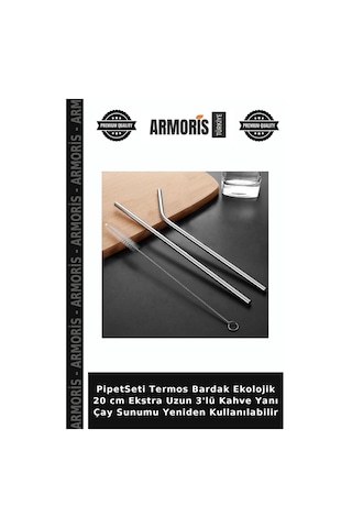 Pipetseti Termos Bardak Ekolojik 20 Cm Ekstra Uzun 3'lü Kahve Yanı Çay Sunumu Yeniden Kullanılabilir Çok Renkli