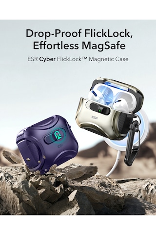 Apple AirPods Uyumlu Pro 3 2025 Cyber Flicklock Manyetik Kılıf Mor
