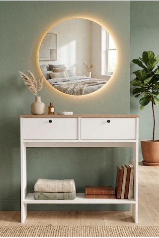 Robin Home Led Aynalı Dresuar Kapaklı Ahşap Ayaklı 90cm Sepet-beyaz