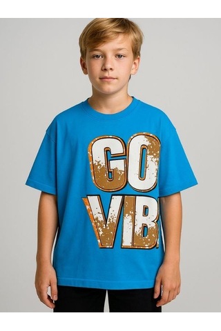 Marions Erkek Çocuk Good Vibes Yazılı Oversize Tshirt-16017 Mavi