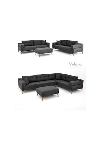 Zeri Yataklı Puzzle Modüler Köşe Koltuk Takımı & Puflu Köşe Takımı - Antrasit - 110 Antrasit