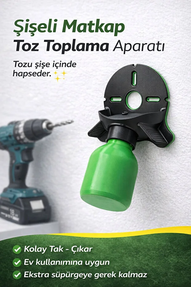 Şişeli Matkap Toz Toplama Aparatı Delme Esnasında Tozu Şişe İçinde Hapseder