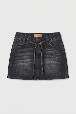 Kadın Koyu Füme 2s6-1 Straight Fit Kemer Detaylı Elastan Mini Denim Etek