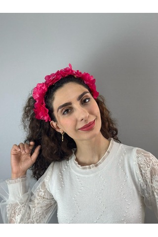 Kabartma Çiçekli Kadın Taç Saç Aksesuarı Pembe