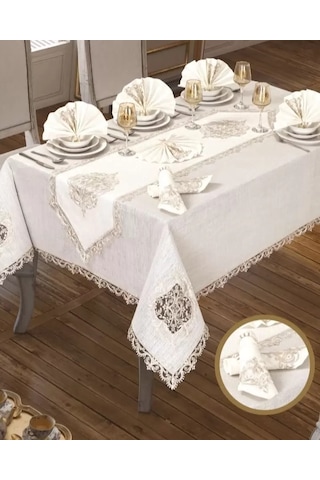 Lisa Linen Krem 26 Parça 12 Kişilik Premium Çeyizlik Yemek Takımı Masa Seti Çok Renkli