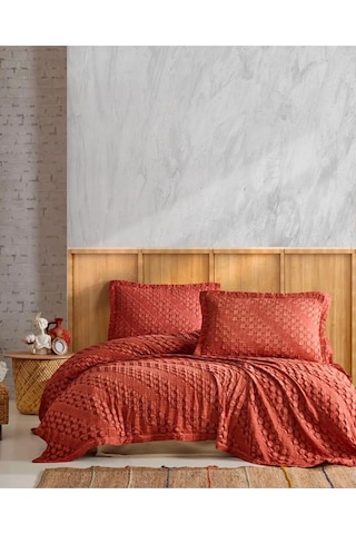 Jakarlı Pike Yatak Örtüsü Çift Kişilik Enza Kiremit Diğer