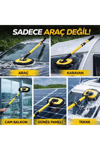 Polham Yedek Bezli 100cm Uzayabilen Teleskopik Saplı Kuru Islak Araç Temizleme Fırçası, İz Ve Çizik Bırakmaz