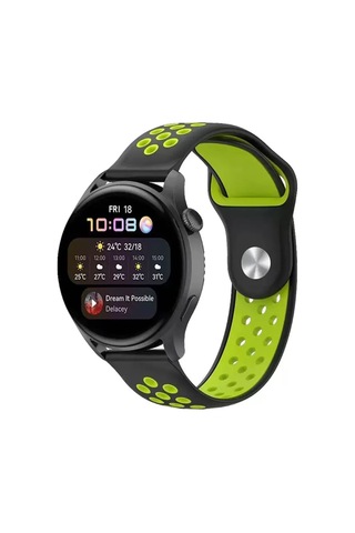 Watch 20mm Spor Delikli Kordon - Siyah-yeşil Ahşap
