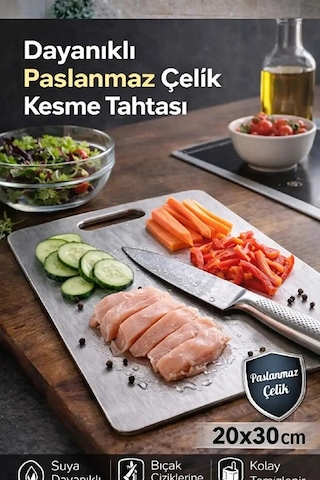 Kesme Çelik Tahtası Paslanmaz Çelik Metal Tezgah Koruyucu Hamur Açma Tezgahı 20x30 Cm Metalik