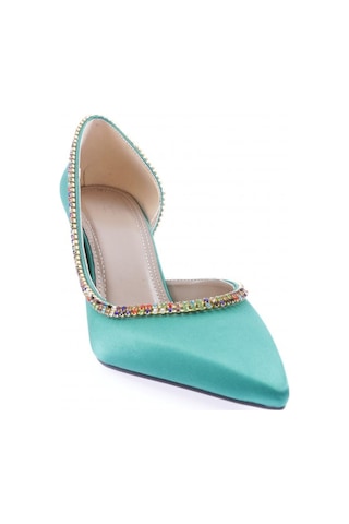 Dgn 1328 Kadin Transparan Detayli Stiletto 1328-2150-R12562 Yeşil Saten