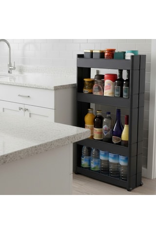 Technow Motek Sr-04 Tekerlekli Plastik,mutfak,banyo Rafı 4 Katlı Organizer Antrasit Antrasit