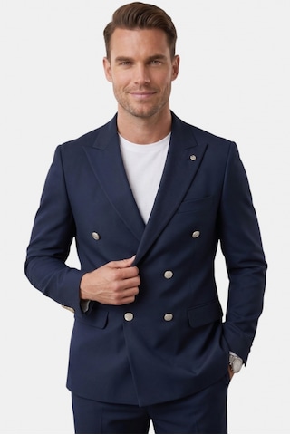 Deep Sea Deepsea Erkek Lacivert Slim Fit Kruvaze Takım Elbise Likralı Çizgili Dokulu Metal Düğmeli 2600820