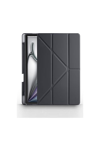 Apple Uyumlu iPad Air 13 Inç 2024 M2 Kılıf Kalem Şarj Bölmeli Stadlı Uyku Modlu Arkası Silikon Akıllı Case Kılıf