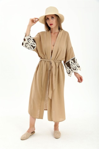 Wpr Kolları Dantelli Keten Kimono - Vizon-vizon Vizon