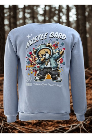 Feydi Unisex İçi Polarlı Kapüşonlu Sweatshirt Hustle Gard Baskılı Açık Mavi