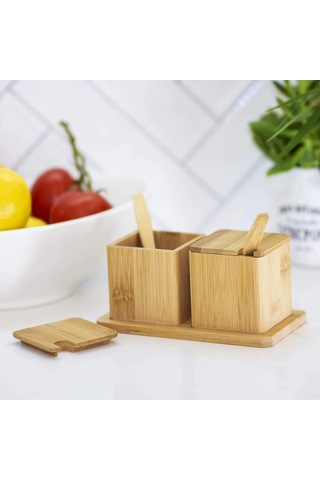 2pcs Baharatlık - Tuzluk Ahşap Bambu Çok Renkli