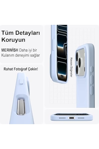 Apple iPhone 17 Pro Uyumlu Silikon Telefon Kılıf Arka Kapak Koruma Leke Tutmaz Kolay Temizlenen Kutulu Özel İnce Hafif Dayanıklı Kaymaz Modern Tasarım Lansman Kalitesinde Bebe Mavi
