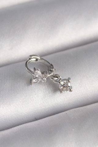 316l Çelik Gümüş Renk Zirkon Taşlı Kelebek Model Sallantı Detay Tragus Piercing Gümüş