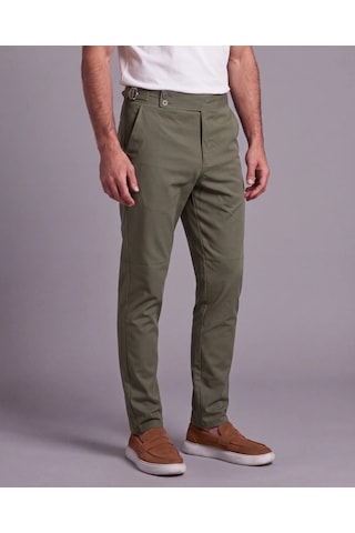 DefyModa Erkek Toka Detaylı Kumaş Pantolon Haki
