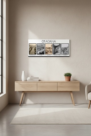 Adana Nostalji Tablosu Siyah Beyaz Eski Adana Fotoğrafları Çerçeveli Uv Baskı Mdf 25x60 Cm