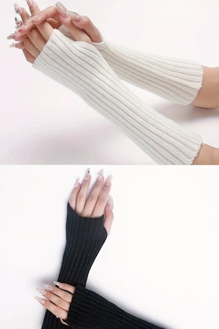 Moibody %100 Akrilik Premium Triko Örgü Hand Warmer El Isıtıcı Kolluk Eldiven Ekru Ekru