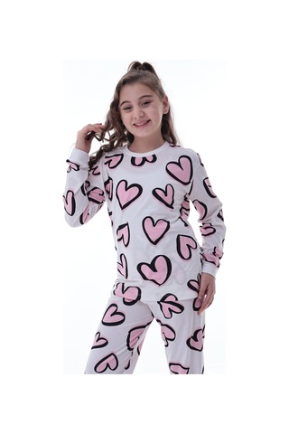Kız Çocuk Kalpli Desenli Pamuklu Pijama Takımı Rahat Ve Tatlı Uyku Takımı Çok Renkli